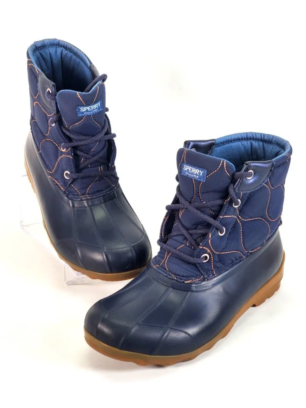 Sperry Girl's Blue Fabric/ Rubber Port Duck Waterproof Boots Size 5M 1346